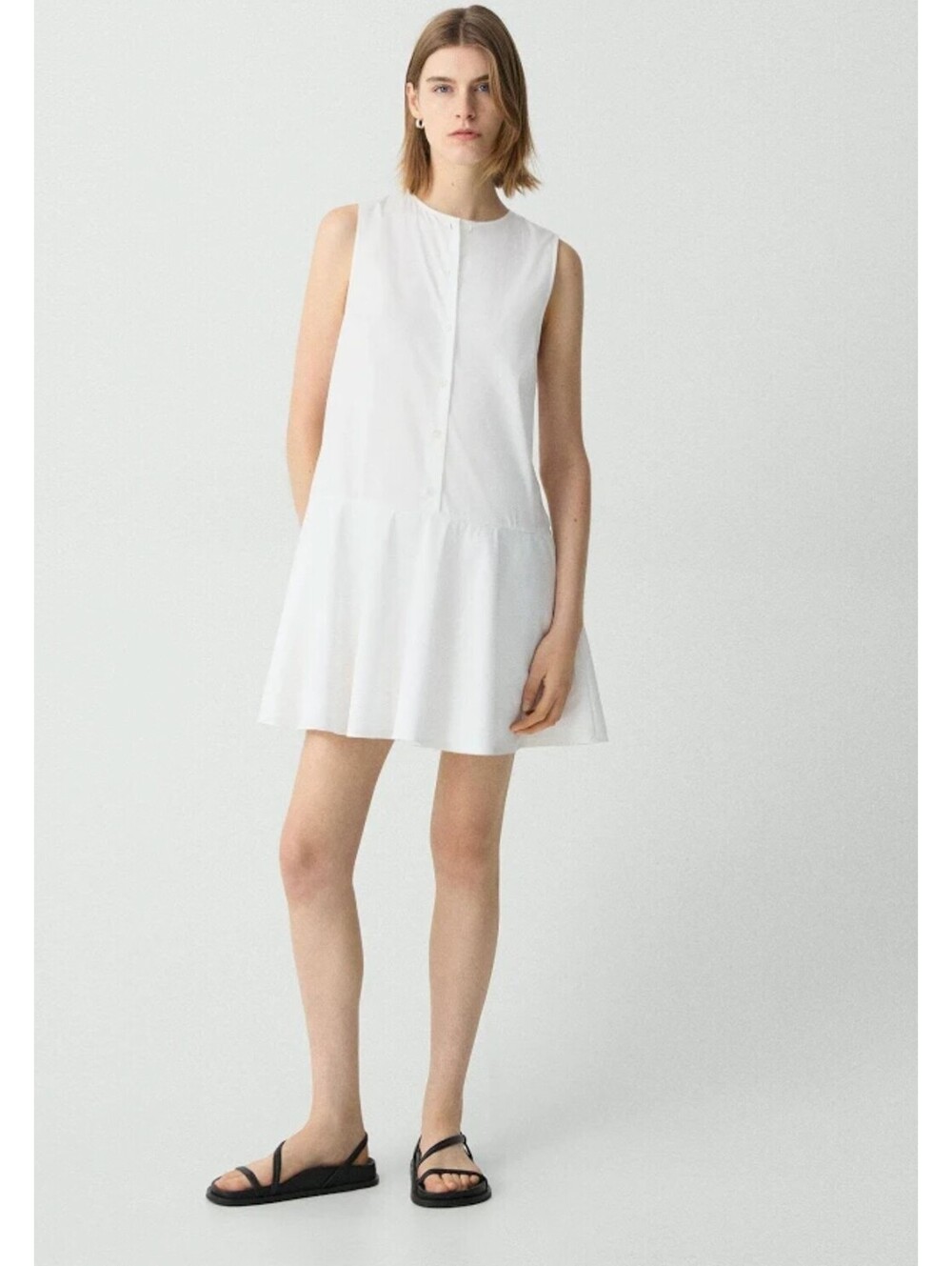 NWT Theory White Sleeveless Cotton Shirting Drop Waist Mini Dress M